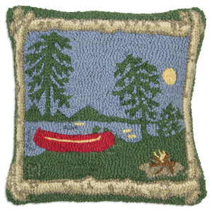 Hand-Hooked Wool Throw Pillow 18x18 – Green Blue