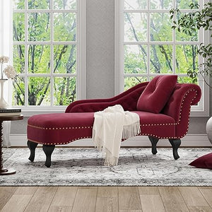 Mid-Century Velvet Chaise Lounge with Scrolled Backrest
