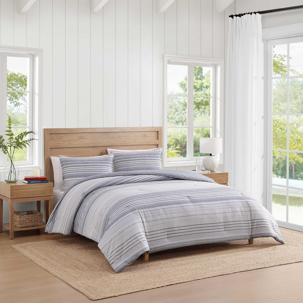 Bold Stripe Grey Cotton Comforter Set with Shams