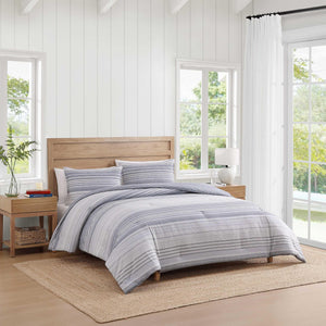Bold Stripe Grey Cotton Comforter Set with Shams