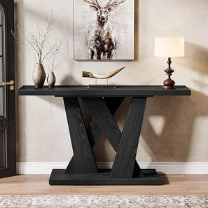 55-Inch Farmhouse Console Table with Geometric Base