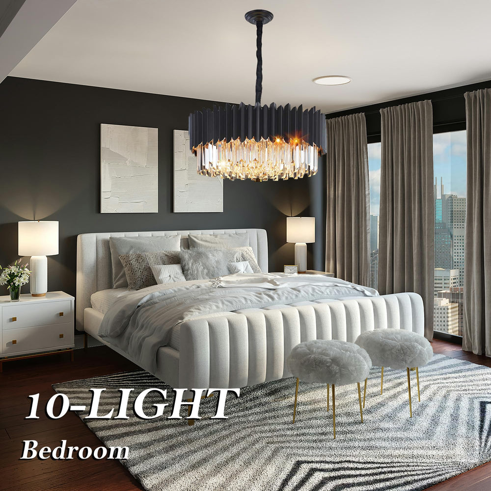 Black Crystal Chandelier 24 Inch – 5-Tier Modern Ceiling Light