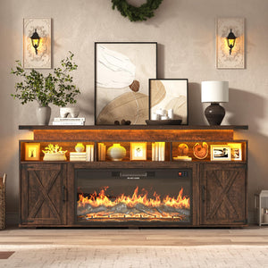 70" Fireplace TV Stand with 36" Electric Fireplace & Storage Cabinets