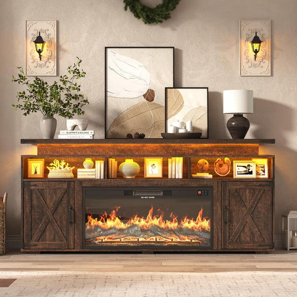 70" Fireplace TV Stand with 36" Electric Fireplace & Storage Cabinets