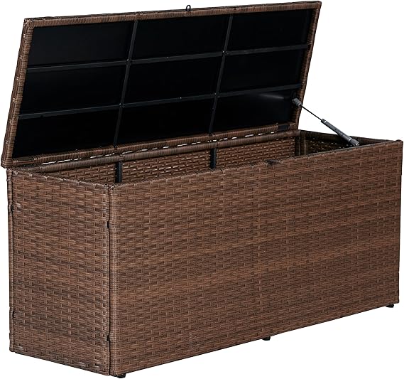 Outdoor Wicker Storage Trunk with Lockable Lid