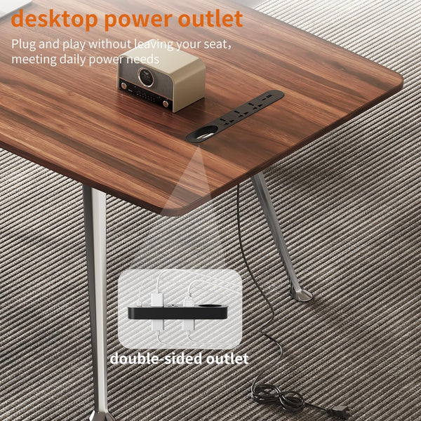 60-Inch Executive Desk with Built-In Power Outlet & Chrome Legs