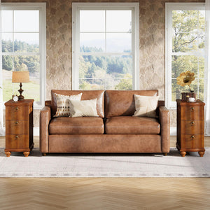 Walnut Brown 3-Drawer End Table with Solid Wood Legs