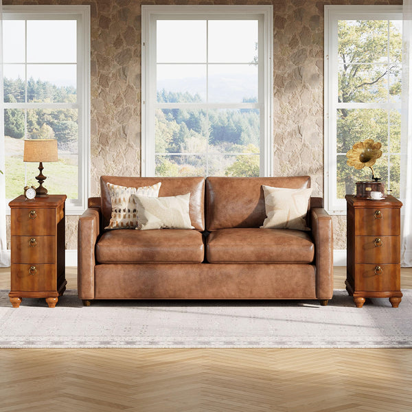 Walnut Brown 3-Drawer End Table with Solid Wood Legs