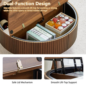 Round Coffee Table with Lift-Top & Flip-Top Storage