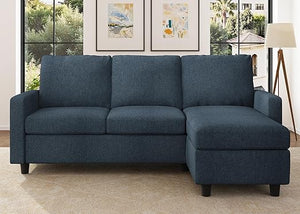 L-Shaped Convertible Sectional Sofa with Linen Fabric