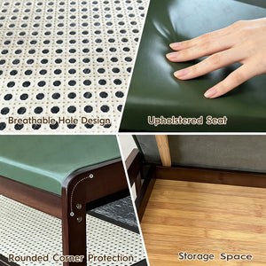 2-Tier Bamboo Shoe Rack Bench with Cushion & Hidden Storage