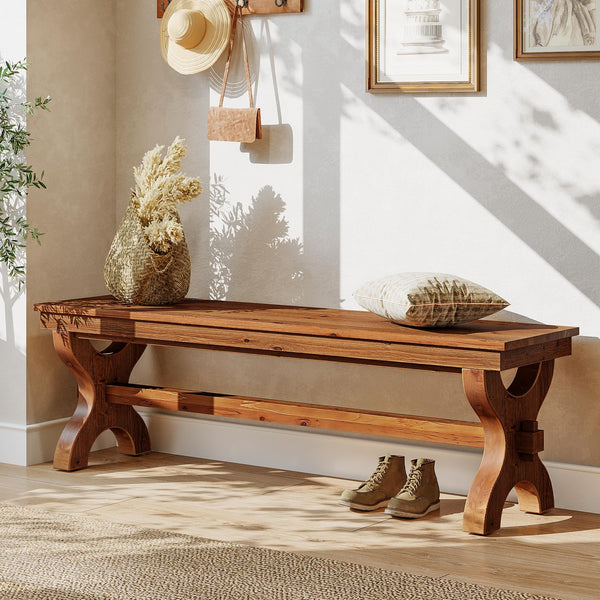 Solid Wood Entryway Bench – 55" Farmhouse Style