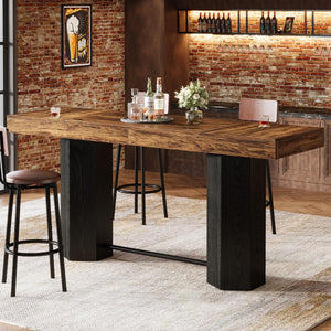 71-Inch Industrial Bar Table — Counter Height Dining Table with Metal Footrest