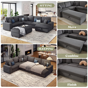 129-Inch Sectional Sofa with Storage Ottoman & Sleeper