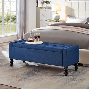 50-Inch Upholstered Storage Ottoman Bench with Safety Hinge – 660 lb Capacity