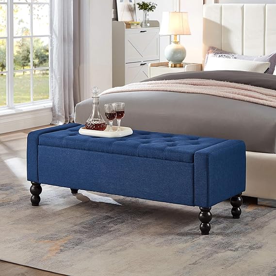 50-Inch Upholstered Storage Ottoman Bench with Safety Hinge – 660 lb Capacity