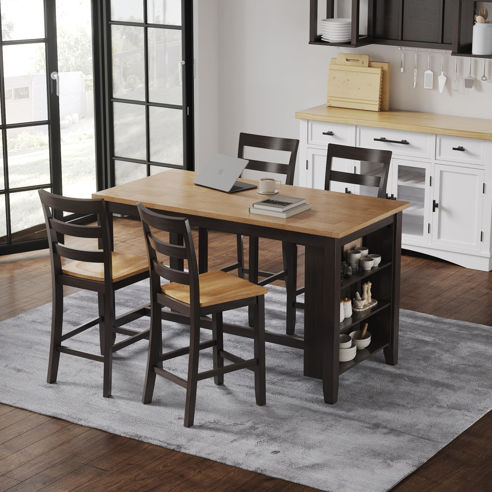 Counter Height Dining Table with Storage Shelves