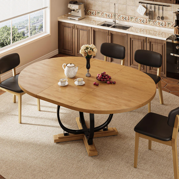 Extendable Round Dining Table for 4–6 | MDF Top & Metal X-Base