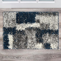 Navy Geometric Shag Area Rug — Plush Polypropylene, Non-Shedding, Multiple Sizes