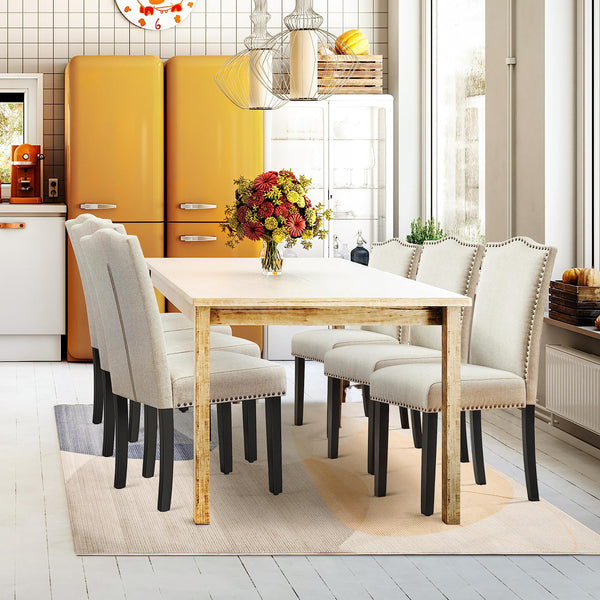 Fabric Dining Chairs with Solid Wood Legs
