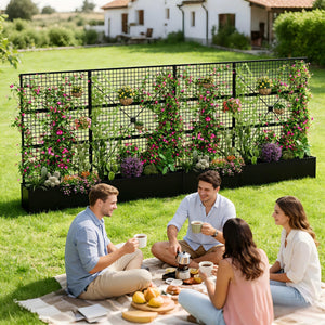 Metal Raised Garden Bed with Trellis & Privacy Screen – Outdoor Planter Box
