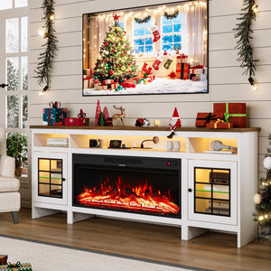 Fireplace TV Stand with LED Lights, Power Outlets & Storage Cabinet