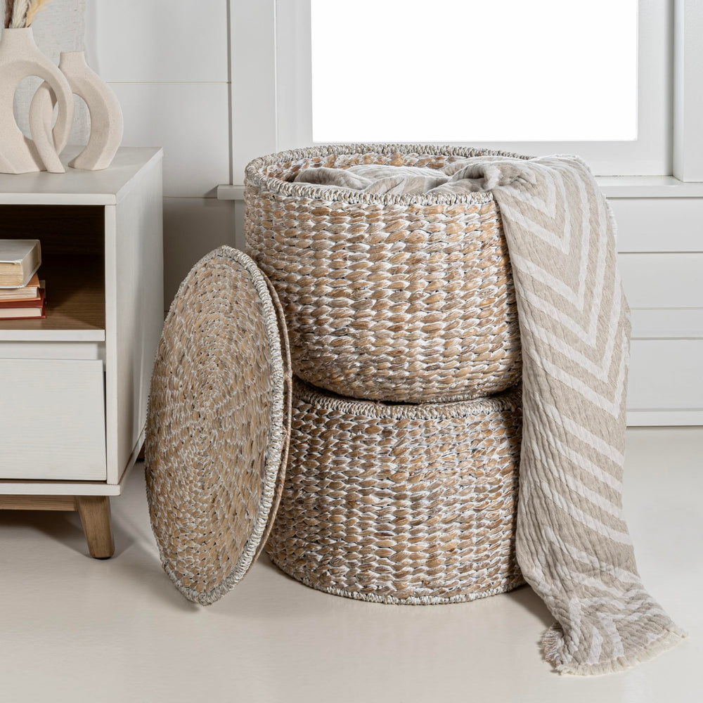 Hourglass Handwoven Hyacinth Storage Accent Table with Lid