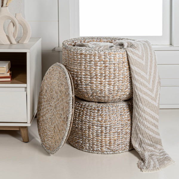 Hourglass Handwoven Hyacinth Storage Accent Table with Lid