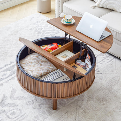 Round Lift-Top Coffee Table with Hidden Storage