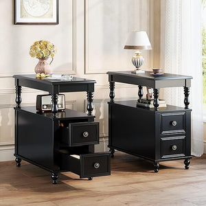 Wood End Table with 2 Drawers and Storage Shelf