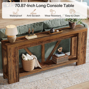 70.9" Narrow Console Sofa Table with Storage Shelf