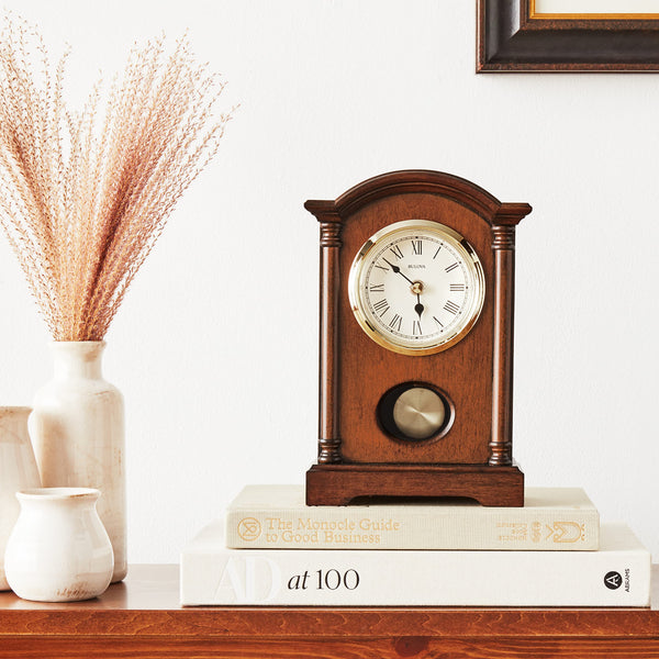 Walnut Chiming Pendulum Table Clock with Westminster Melody