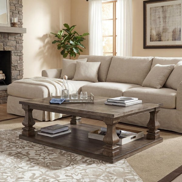 Farmhouse Coffee Table – Weathered Gray Finish