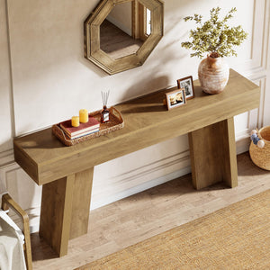 70.9-Inch Farmhouse Console Table – Entryway Sofa Table, Natural Wood Finish