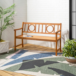Acacia Wood Outdoor Garden Bench, 3-Seat Circle-Back, 51.2"