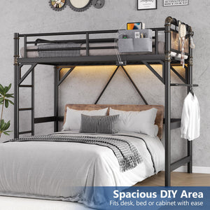 Twin Loft Bed with LED Lights & Charging Station