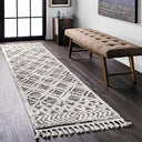 Moroccan Lattice Tassel Runner Rug 2'6" x 10' – Polyester High Pile, Stain Resistant