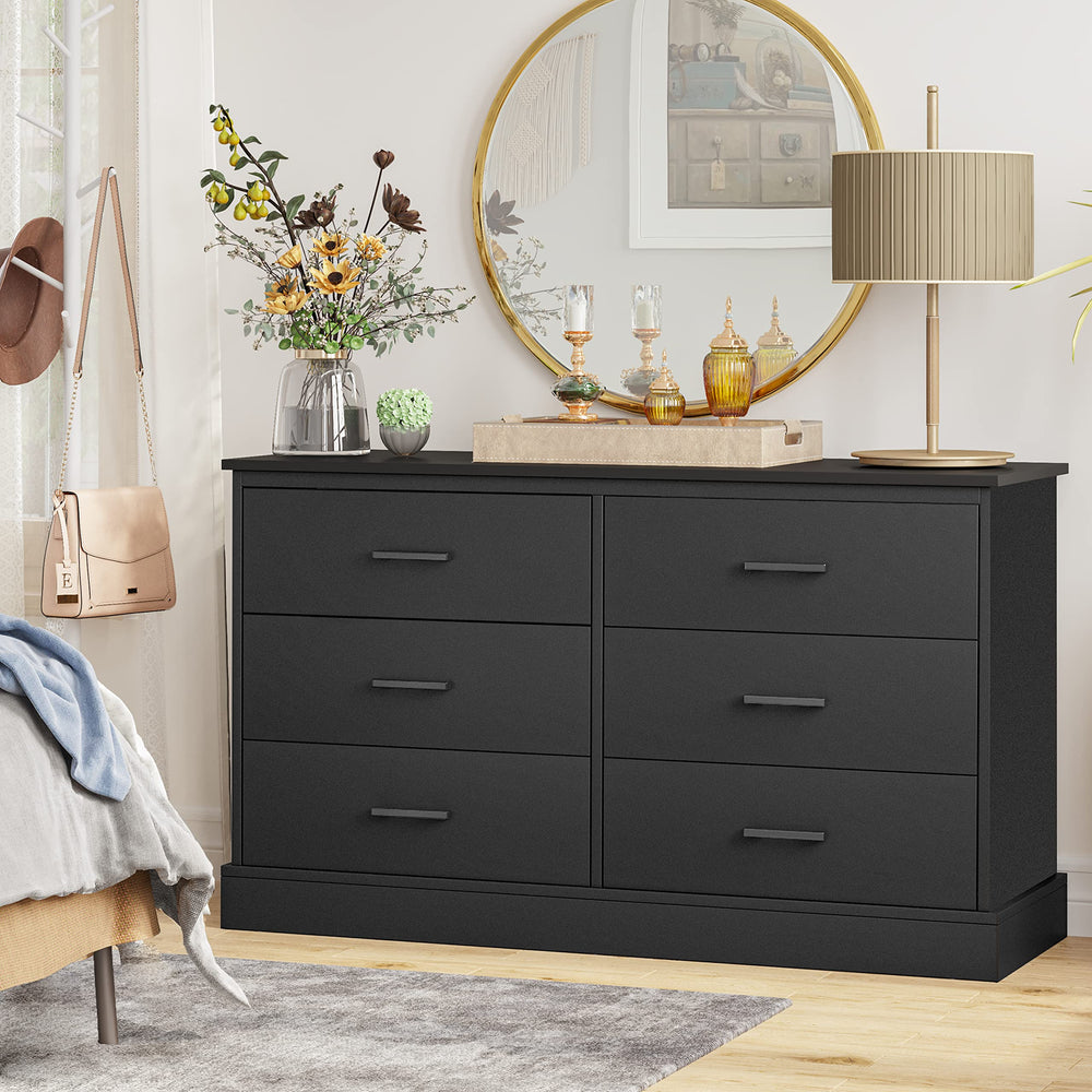 6-Drawer Double Dresser – Wide Wood Storage Chest with Metal Handles