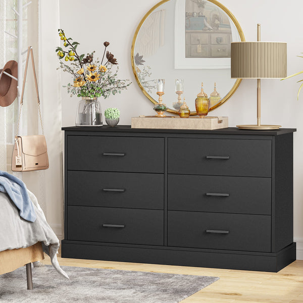 6-Drawer Double Dresser – Wide Wood Storage Chest with Metal Handles