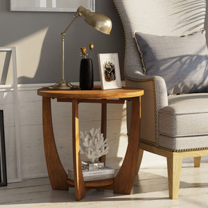 Round Farmhouse End Table with Storage Shelf
