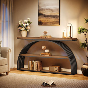 63-Inch Arched Console Table with 3-Tier Shelves