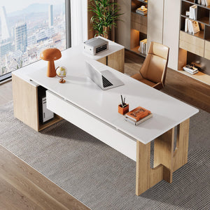 L-Shaped Executive Desk with Cabinet & Storage