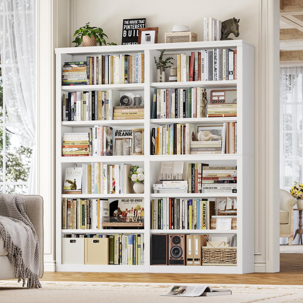 12-Shelf Double Wide Bookcase, 73" Tall Large Bookshelf with Storage