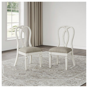 French Country Ribbon Back Dining Chairs — Set of 2, Chipped White