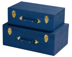 Decorative Storage Trunk Set of 2 with Handles – Shagreen Faux Leather Chest Boxes