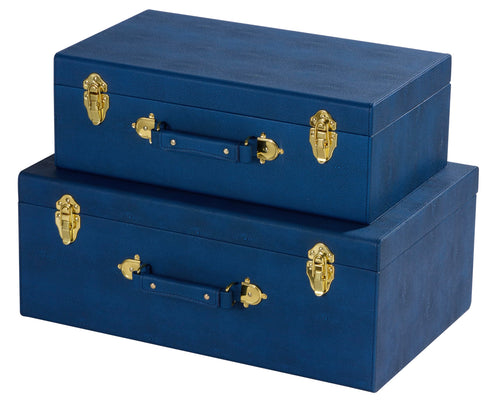 Decorative Storage Trunk Set of 2 with Handles – Shagreen Faux Leather Chest Boxes