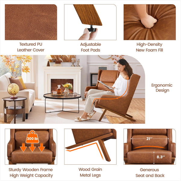 High Back PU Leather Accent Chair – Brown