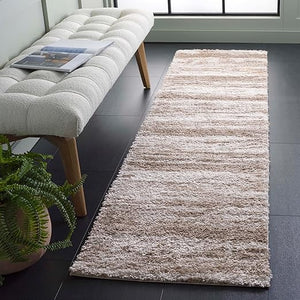 Shag Area Rug – Taupe & Ivory Geometric, Low-Shedding Plush Pile