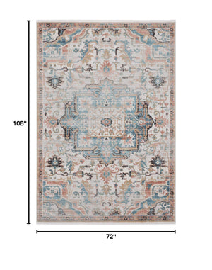 Persian Area Rug – Faded Beige & Blue, Vintage Style, Power-Loomed