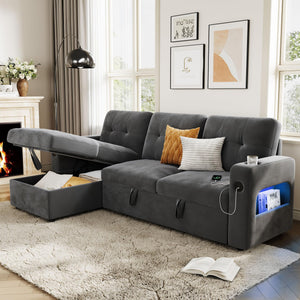 L-Shaped Sleeper Sofa with Storage & Charging Station